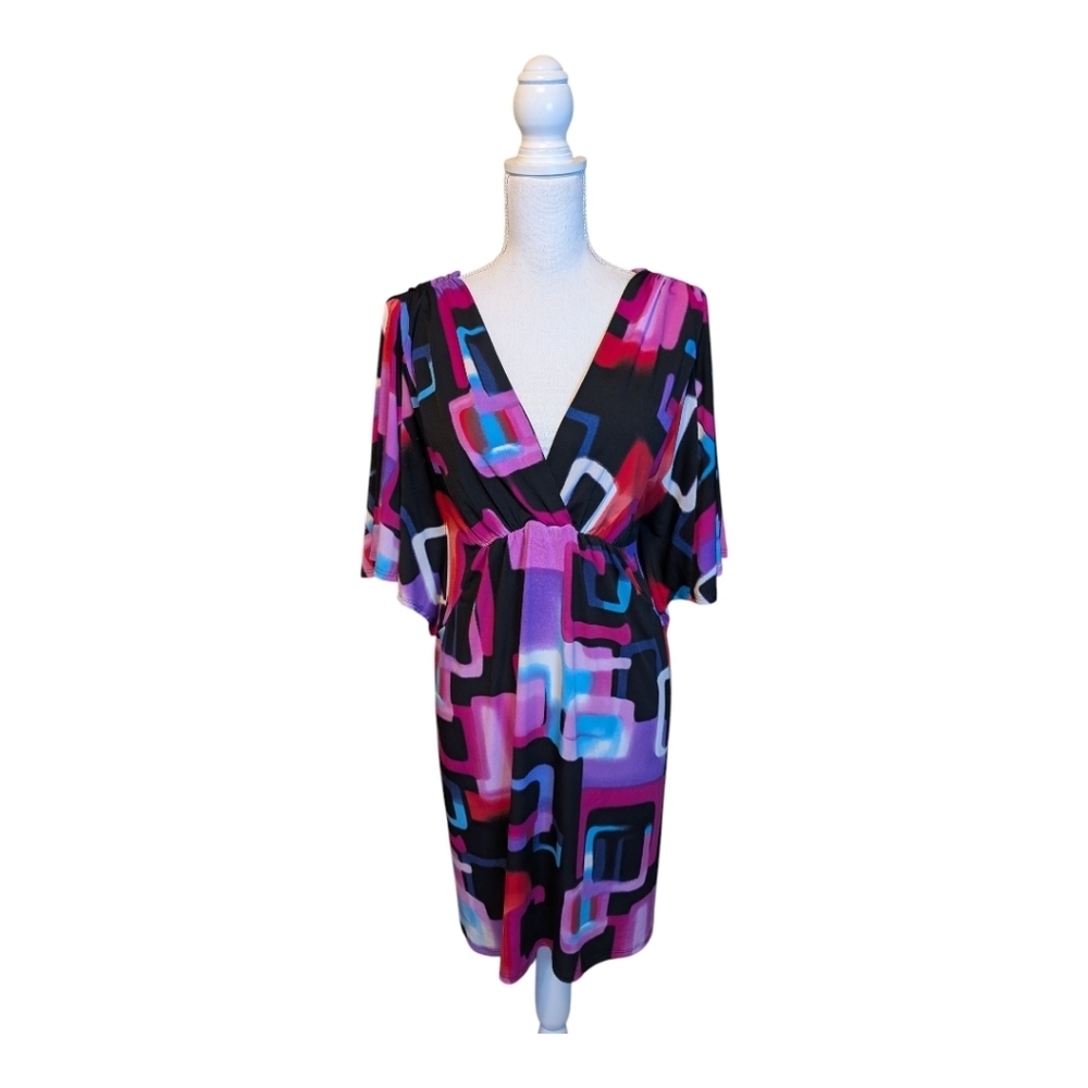 Studio Y Multicolor Block V-neck V-back Mini Dress SZ M